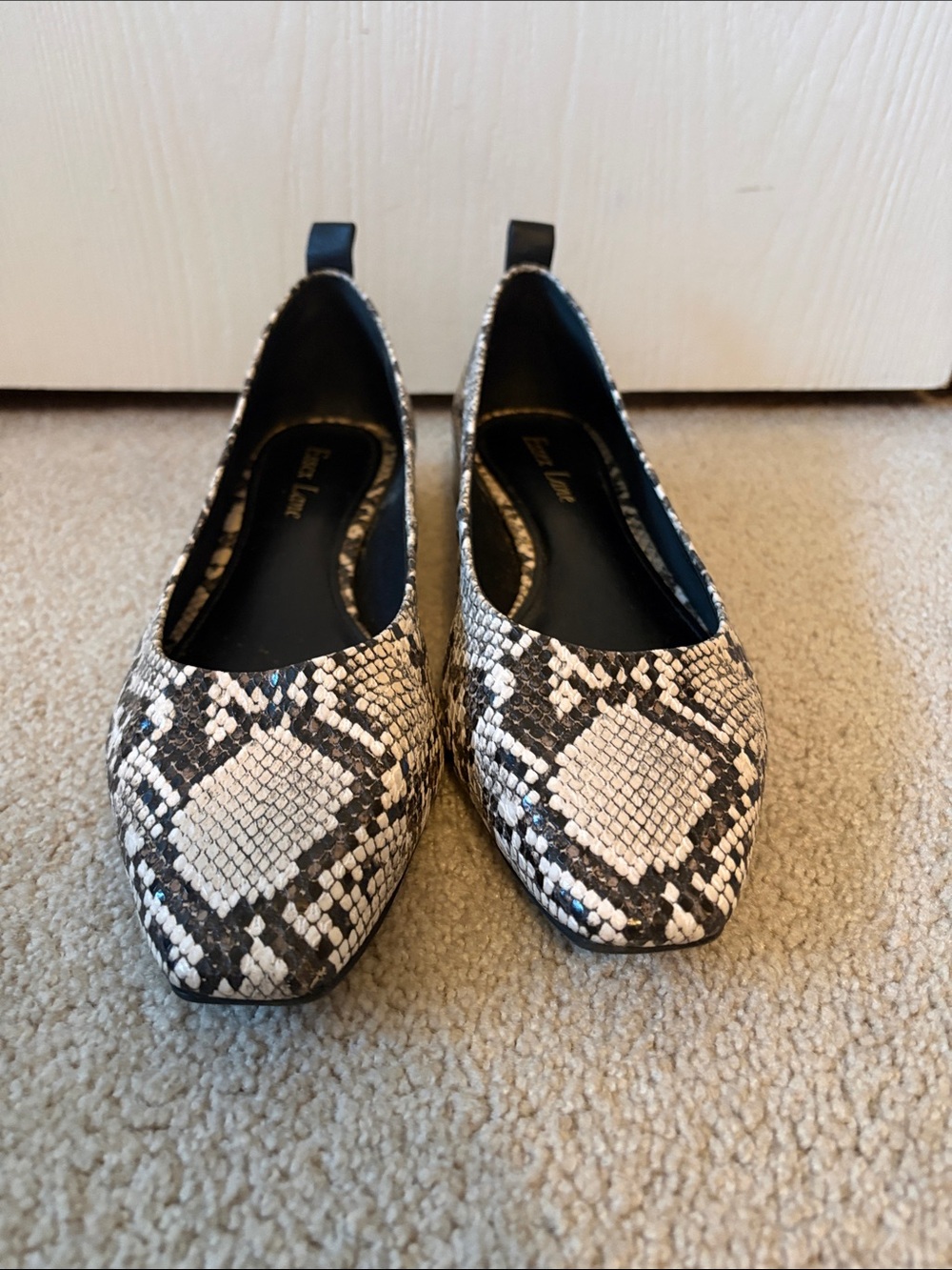 Essex Lane Black & White Snake-Print Pointed Flats